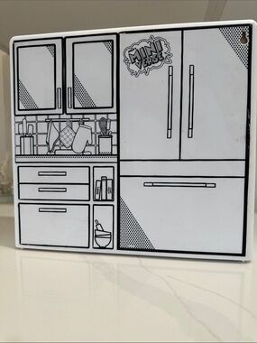 Mini Verse  Play Kitchen / panty. Carrying case white with removable shelves.